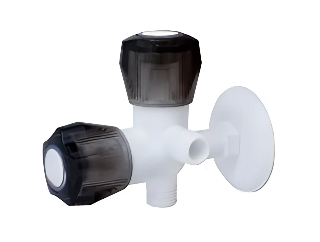Durable M Series 2-way right angle stop valve with independent controls for dual water line connections"