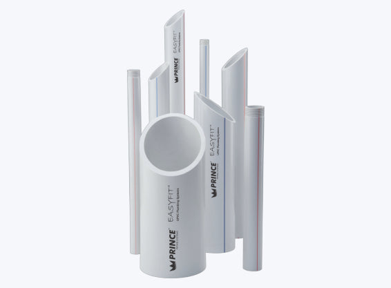 Prince Easyfit PVC pipe, Schedule 40, 6 meters in length, designed for plumbing and industrial applications.