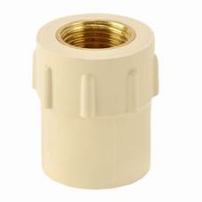 Prince Flow Guard Plus CPVC Brass Female Threaded Adapter (FTA) SDR-11, available in 3/4-inch, 1-inch, 3/4-inch x 1/2-inch, and 1-inch x 1/2-inch sizes, featuring a gray CPVC body with durable brass female threads for connecting CPVC pipes to threaded male fittings in hot and cold water plumbing systems.