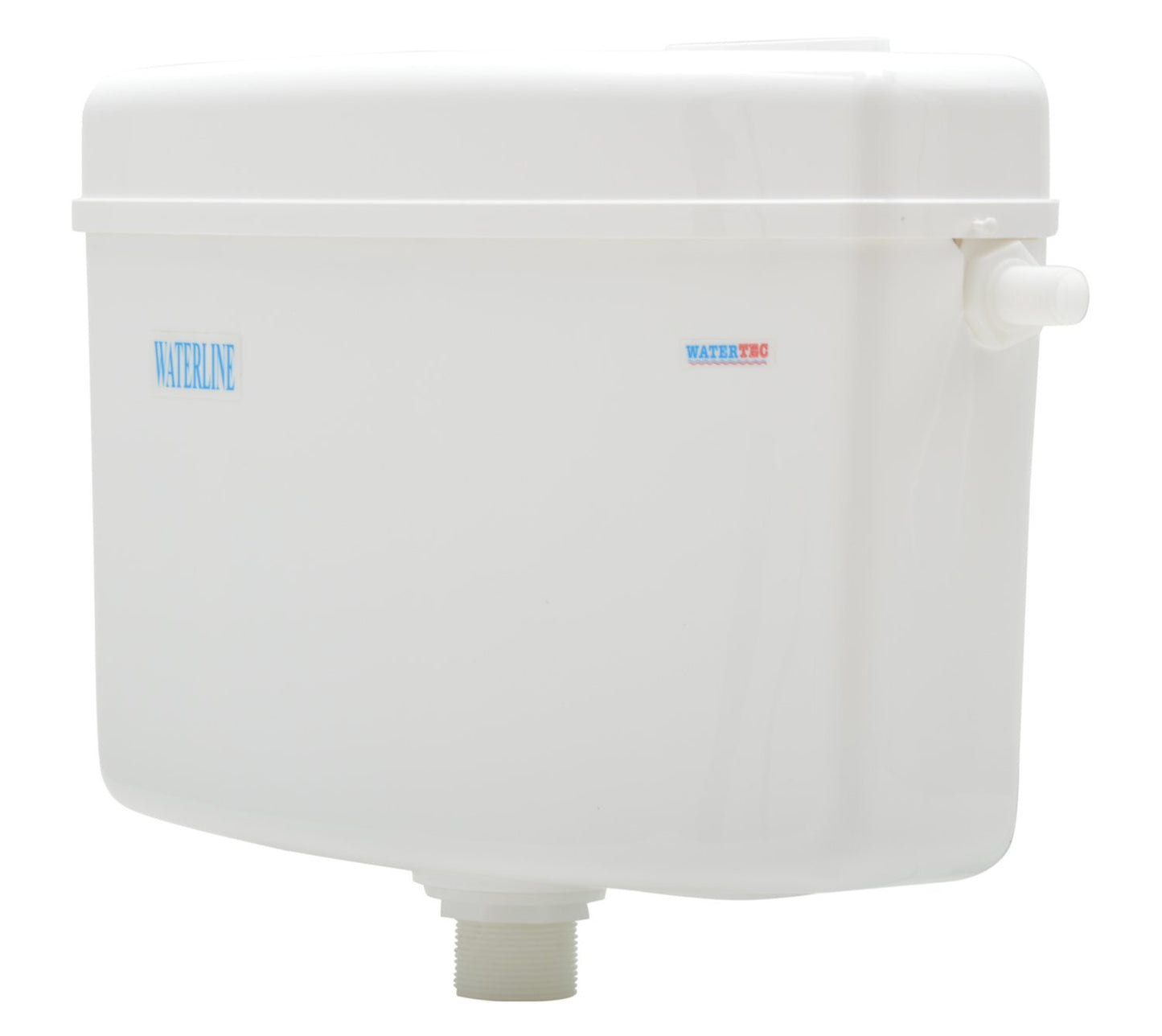 White sleek single flush toilet cistern by Water Tec – modern, compact, wall-mounted design for efficient water usage