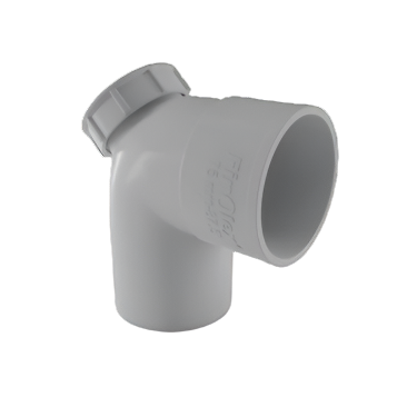 Finolex SWR 87.5-degree bend with cleaning door, used in soil and waste drainage systems, made of durable PVC for easy access and maintenance.