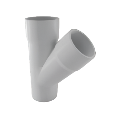 Finolex SWR Y Plain fitting, available in sizes 75mm (2½"), 90mm (3"), 110mm (4"), and 160mm (6"), designed to connect a lateral soil or waste pipeline to the main vertical pipeline at a 45° angle, ensuring efficient flow in soil, waste, and rainwater drainage systems.