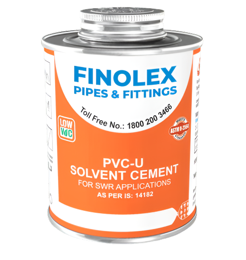 Finolex SWR Solvent Cement – adhesive solution used for securely joining SWR PVC pipe fittings in drainage systems.