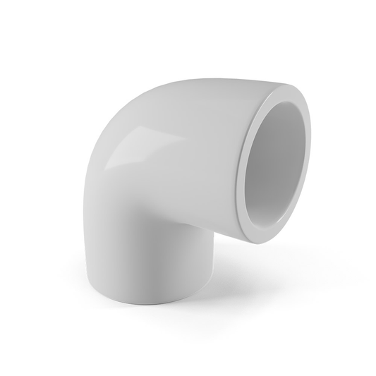 White Finolex UPVC 90-degree elbow with brand marking, used for directional changes in water supply piping.