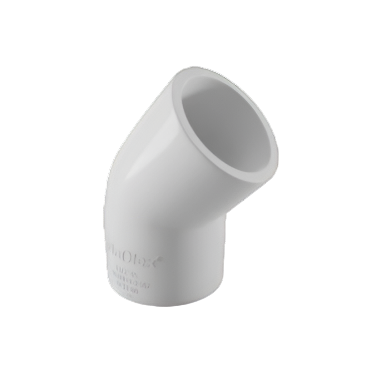 White Finolex UPVC 45-degree elbow with brand marking, designed for angled directional changes in water supply lines