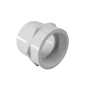 Finolex UPVC FTA fitting in white, with one socket end and one female threaded end, used to connect UPVC pipes to male-threaded fittings in plumbing systems.
