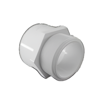 Finolex UPVC MTA fitting in white, with one socket end and one male threaded end, used to connect UPVC pipes to threaded metal or plastic fittings.