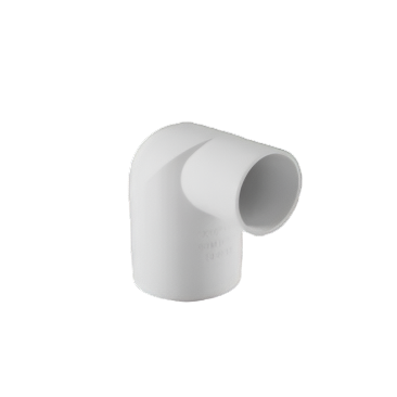 White Finolex UPVC 90-degree reducing elbow with brand marking, designed to join pipes of different sizes in a plumbing system.
