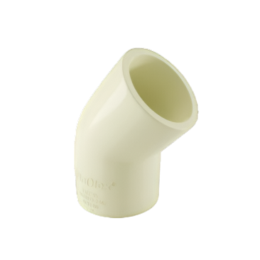 "Finolex SDR-11 CPVC 45° Elbow – durable pipe fitting for smooth directional flow in high-pressure plumbing, irrigation, and chemical systems; available in 20mm to 40mm sizes."