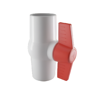 Finolex uPVC ball valve – durable white plastic valve with a rotating handle for controlling water flow in plumbing systems.
