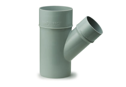 Prince Ultrafit SWR reducing Y-joint uPVC fitting, 110x75mm size, designed for connecting a smaller branch pipe at an angle in soil and waste drainage systems
