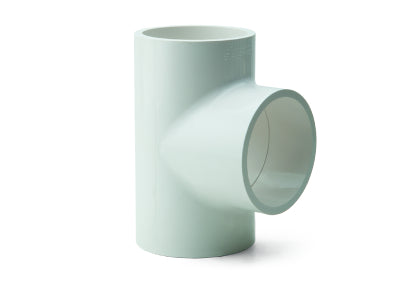 Prince Easyfit Schedule 80 PVC equal tee fitting, designed for high-pressure applications to join three pipes of equal diameter.
