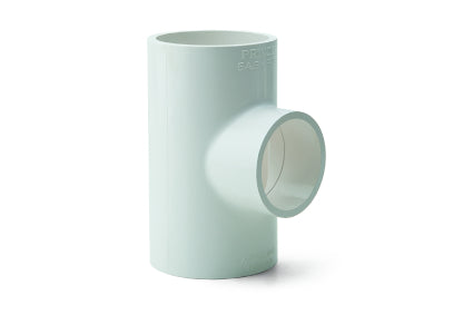 Prince uPVC Schedule 80 reducing tee fittings in sizes 20x15mm, 25x15mm, and 25x20mm, designed to connect three pipes of varying diameters in high-pressure piping systems.

